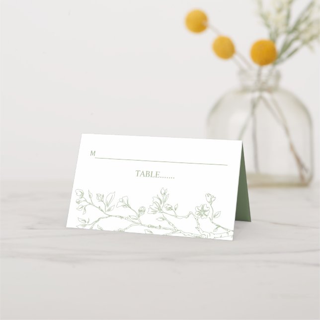 Carte De Placement Mariage d'arrangement de fleurs vertes Sage (Devant)