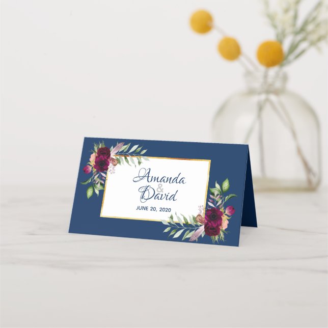 Carte De Placement Mariage de boho bordeaux bleu marine (Devant)