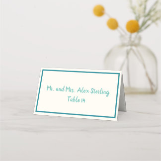 Carte De Placement Mariage de bordure Turquoise bleu gras manuscrit