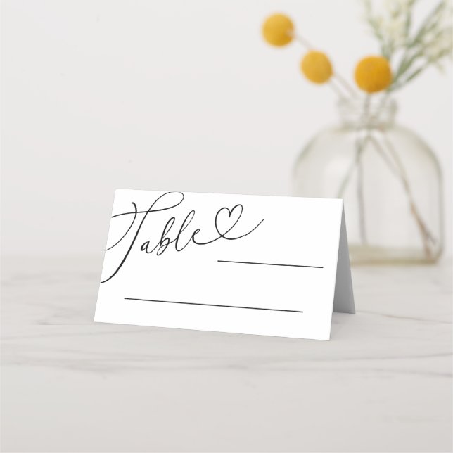 Carte De Placement Mariage de calligraphie du coeur de Doodle Noir et (Devant)