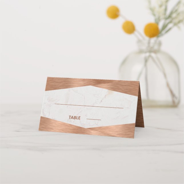 Carte De Placement Mariage de calligraphie en cuivre de marbre géomét (Devant)