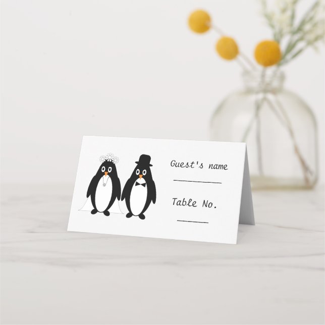 Carte De Placement Mariage de conception de pingouin (Devant)