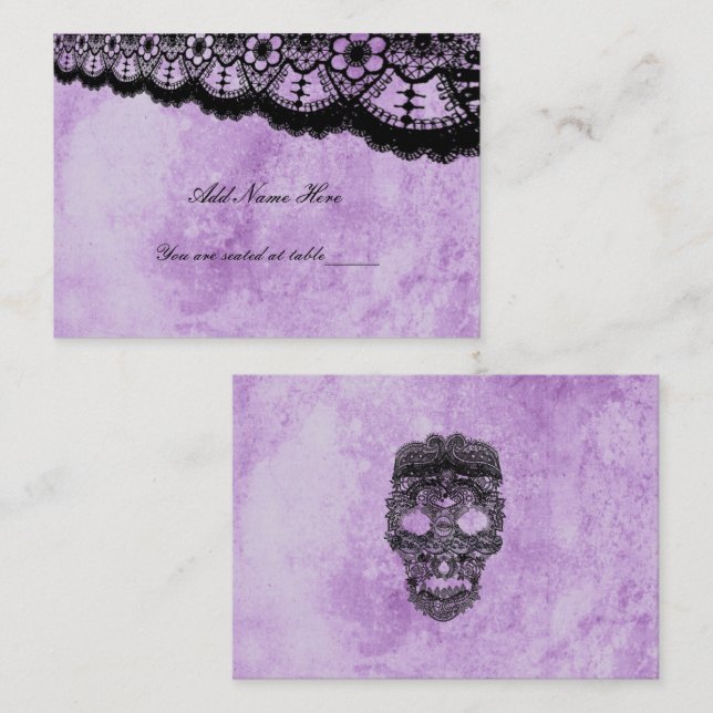 Carte De Placement Mariage de dentelle noire gothique violet Grunge (Devant / Derrière)