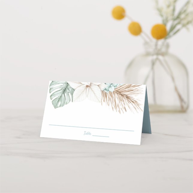 Carte De Placement Mariage de destination plage | Feuilles tropicaux (Devant)