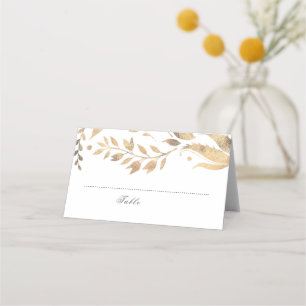 Carte De Placement Mariage de feuilles blanches et dorées