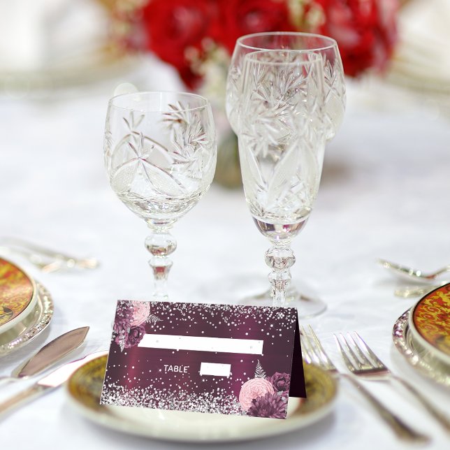 Carte De Placement Mariage de fleurs argentées de Bourgogne (Créateur téléchargé)