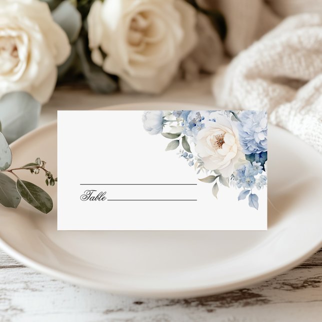 Carte De Placement Mariage de fleurs bleues et blanches (Créateur téléchargé)