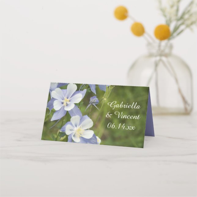 Carte De Placement Mariage de fleurs de colonne bleue (Devant)