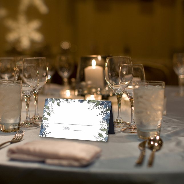 Carte De Placement Mariage de fleurs de Poinsettia | bleu marine (Créateur téléchargé)