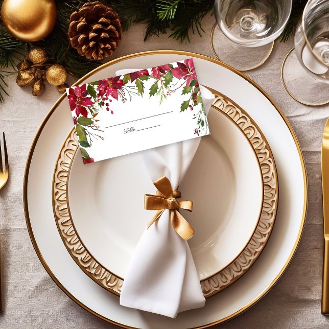 Carte De Placement Mariage de fleurs rouge écarlate Poinsettia (Créateur téléchargé)