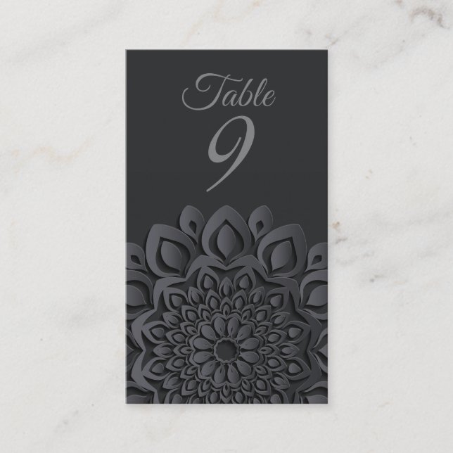 Carte De Placement Mariage de mandala coupé en papier noir (Devant)