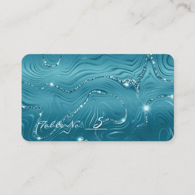 Carte De Placement Mariage de marbre bleu turquoise Aqua Numéro de ta (Devant)