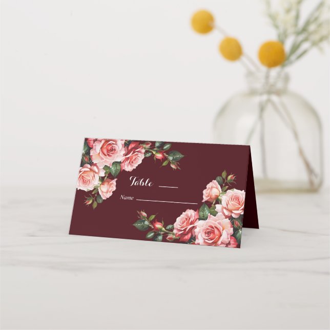 Carte De Placement Mariage de marron rose et rouge rose foncé moody (Devant)