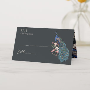 Carte De Placement Mariage de paon de couleur noire rustique