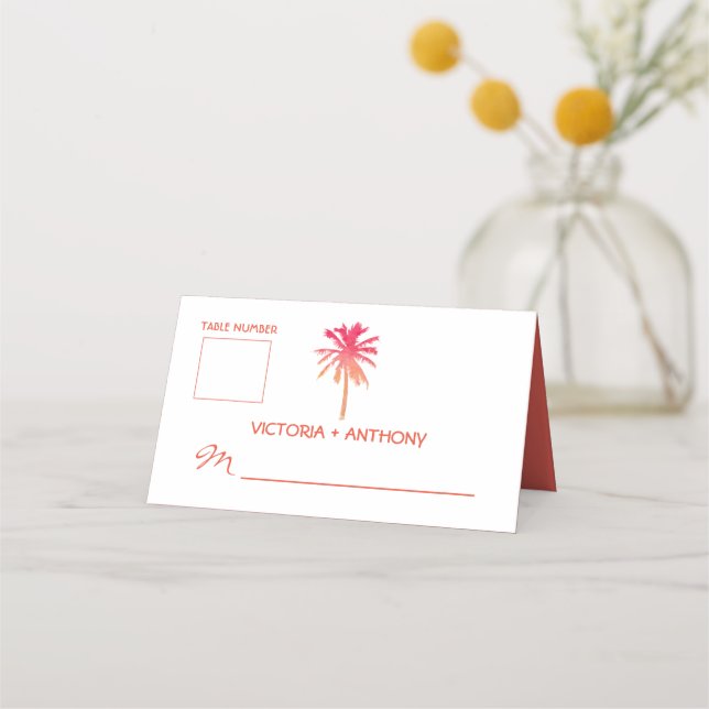 Carte De Placement Mariage de plage Tropical Sunset Palm Tree Beach (Devant)