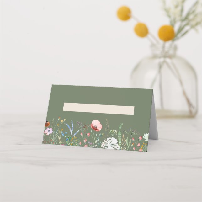 Carte De Placement Mariage de prairie Fleur sauvage vert Sage (Devant)
