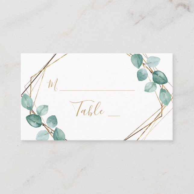 Carte De Placement Mariage de script or Eucalyptus moderne (Devant)
