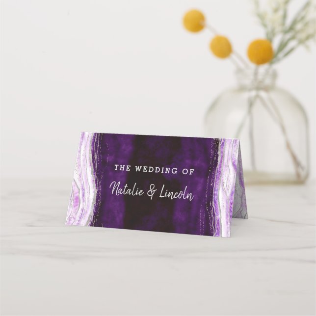 Carte De Placement Mariage de siège réservé Amethyst Purple & Silver (Dos)