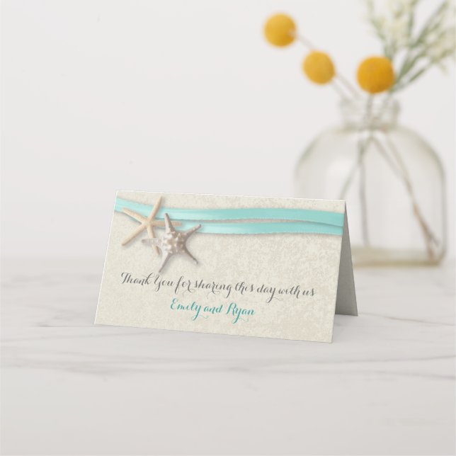 Carte De Placement Mariage de Starfish et Ribbon Aqua Beach (Dos)