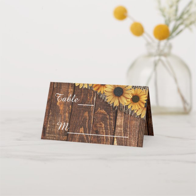 Carte De Placement Mariage de tournesol en bois rustique Numéro de ta (Devant)