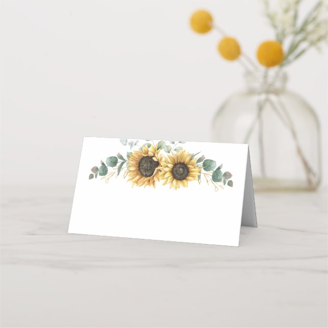 Carte De Placement Mariage de tournesol floral Eucalyptus (Devant)