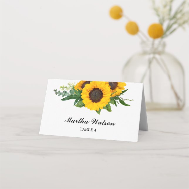 Carte De Placement Mariage de tournesol jaune rustique (Devant)