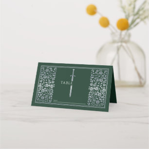Carte De Placement Mariage d'épée médiévale Silver Green Royal