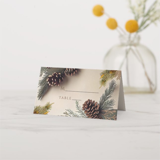 Carte De Placement Mariage d'hiver Cônes de pin Aiguilles de pin (Devant)