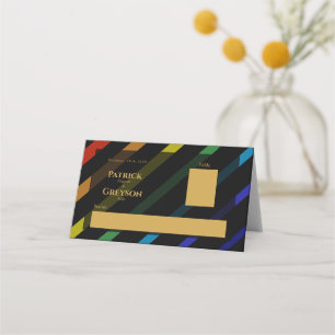 Carte De Placement Mariage d'hommes gays Elégant Arc-en-ciel