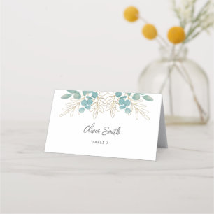 Carte De Placement Mariage d'illustration Gold Green Eucalyptus Leaf