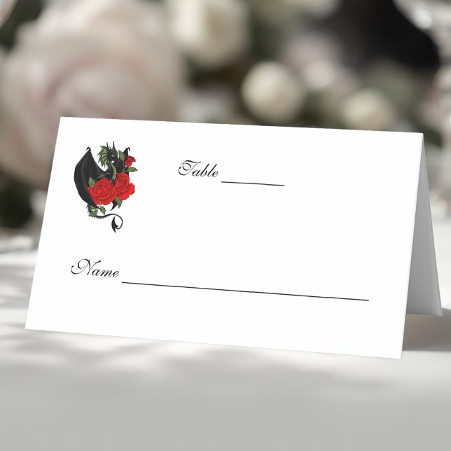 Carte De Placement Mariage d'Imaginaire Black Dragon Red Roses (Créateur téléchargé)