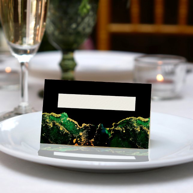 Carte De Placement Mariage d'or en bronze vert noir (Black Green Bronze Gold Wedding Place Card)