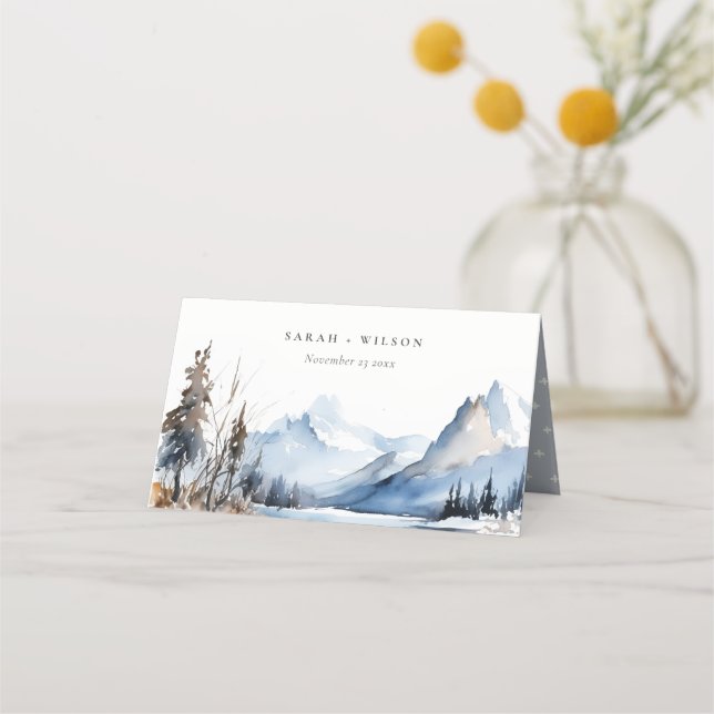 Carte De Placement Mariage du paysage de neige hivernale du lac Mount (Devant)