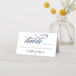 Carte De Placement Mariage élégant avec calligraphie bleue marine