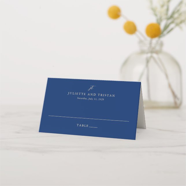 Carte De Placement Mariage élégant bleu marine et crème classique (Devant)