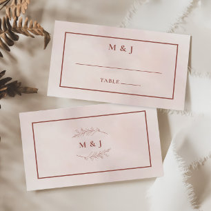 Carte De Placement Mariage Élégant Boho Pink à feuilles minimes