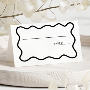 Carte De Placement Mariage Élégant Bordure Ondulée Noir Blanc
