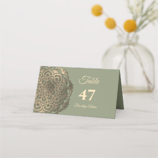 Carte De Placement Mariage Élégant de Luxe Vert Sauge et Or
