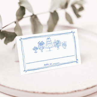 Carte De Placement Mariage Élégant Dessins à Main Doodles Lignes