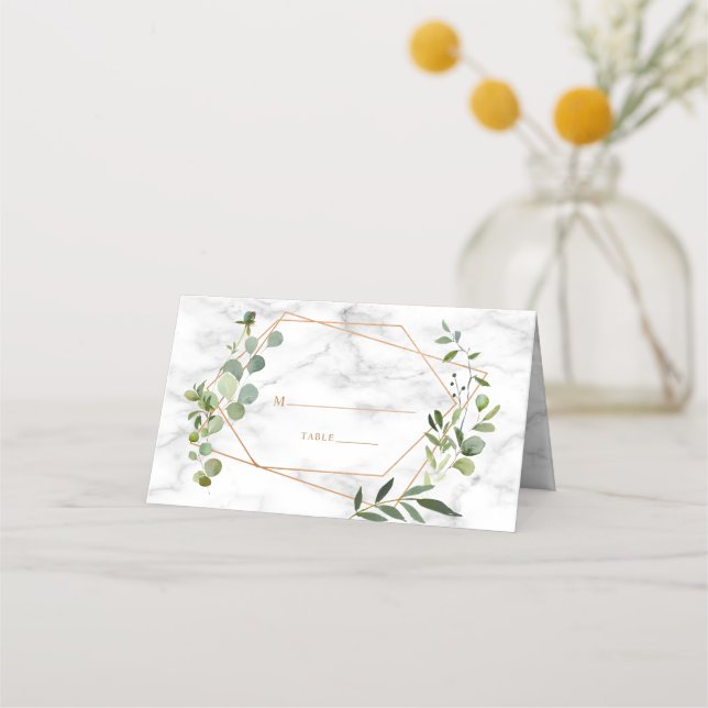Carte De Placement Mariage élégant en marbre Eucalyptus géométrique e (Devant)