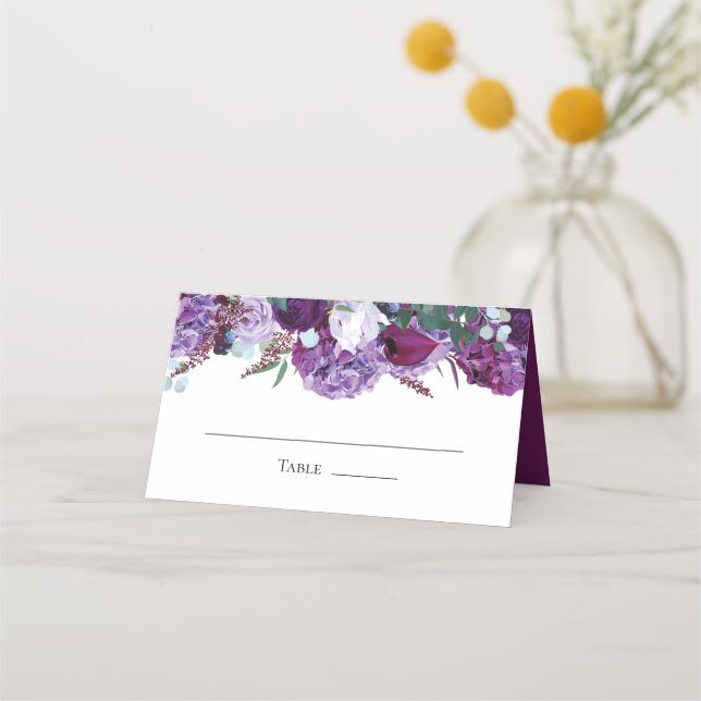 Carte De Placement Mariage élégant et moderne floral violet (Devant)