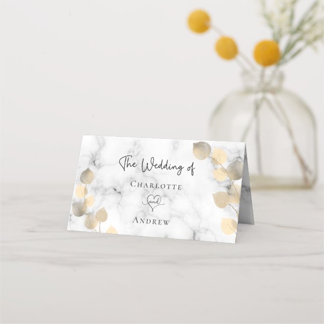Carte De Placement Mariage en marbre doré eucalyptus (Dos)