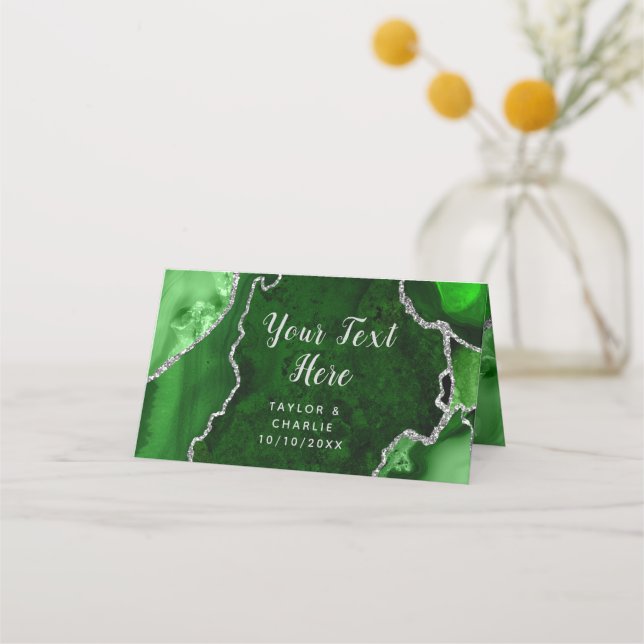 Carte De Placement Mariage en marbre vert et argenté (Dos)