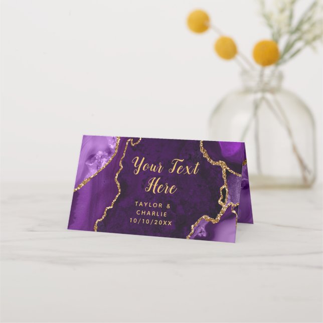Carte De Placement Mariage en marbre violet et or Agate (Dos)