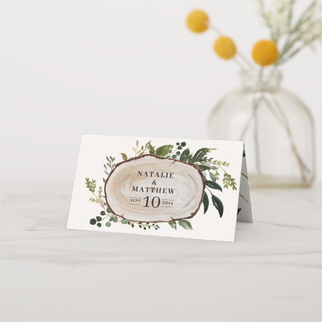 Carte De Placement Mariage en tranches de bois rustique (Devant)