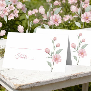 Carte De Placement Mariage Estival Élégant aux Fleurs Roses et Vertes