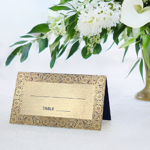 Carte De Placement Mariage Faux Gold Navy Bleu Vintage Floral Classy