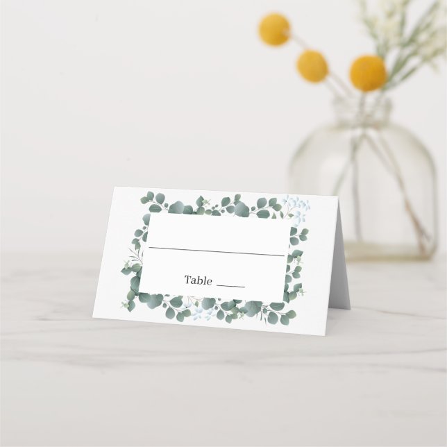 Carte De Placement Mariage Feuille vert aquarelle (Devant)
