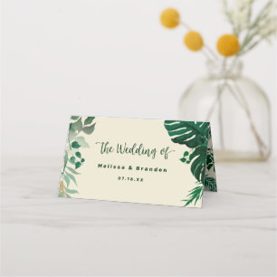 Carte De Placement Mariage Feuille vert de feuillage tropical Numéro
