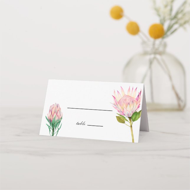 Carte De Placement Mariage Fleur Exotique de Protée Rose Blush (Devant)